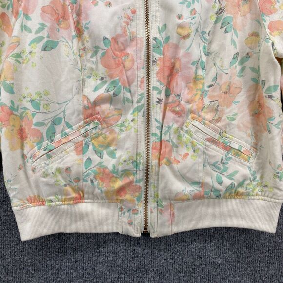 Candies Jacket Junior M Beige Pink Floral Full Zip Bomber Casual Romantic Boho - Picture 3 of 8